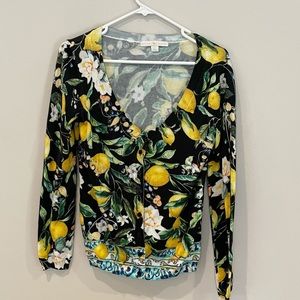 Lemon Print Button Up Cardigan